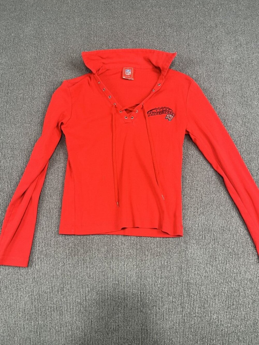 NFL Buccaneers Womens Red Lace-Up Long Sleeve Top S